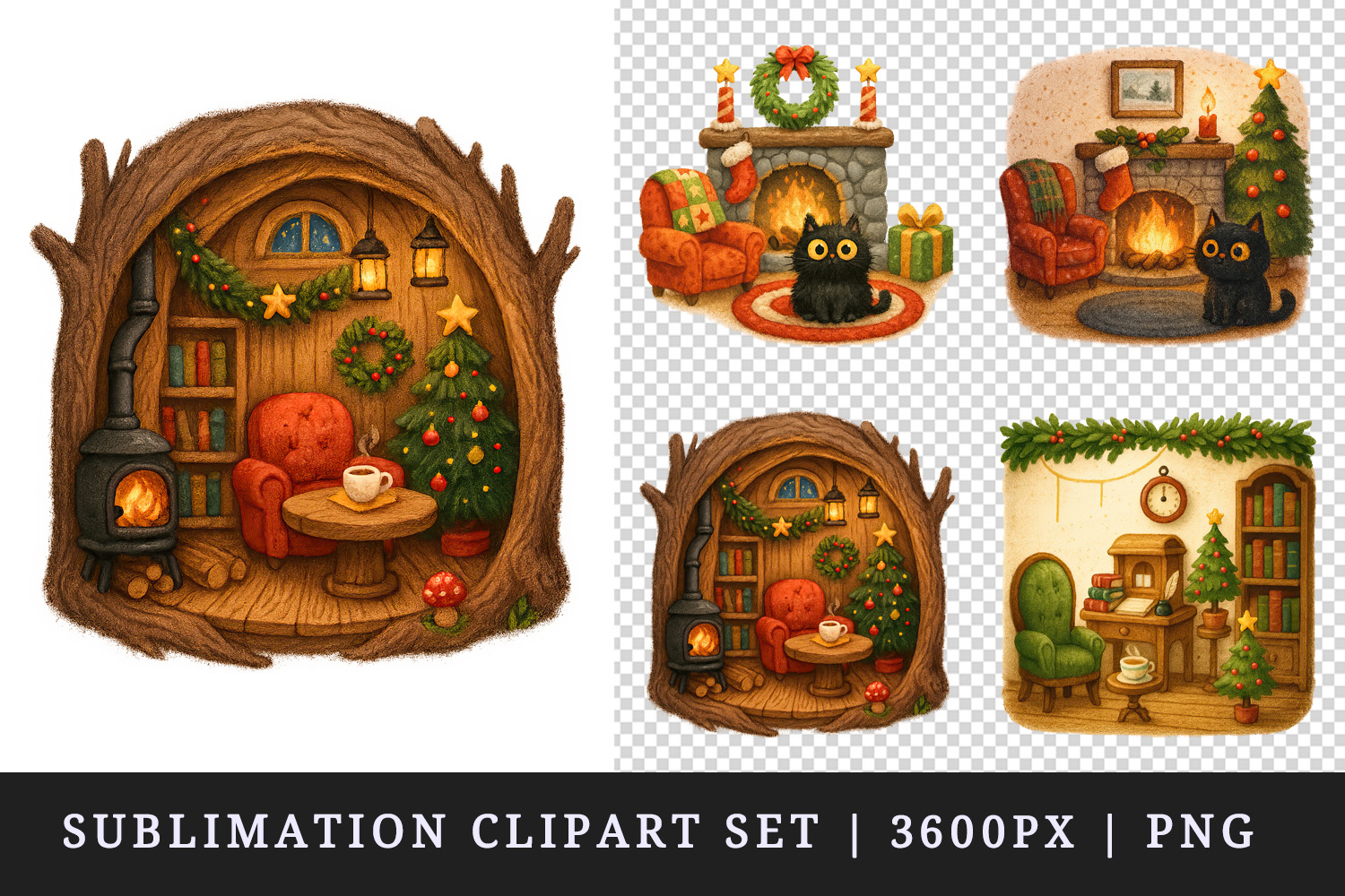Winter Cute House clipart printable sublimation design png product image 1