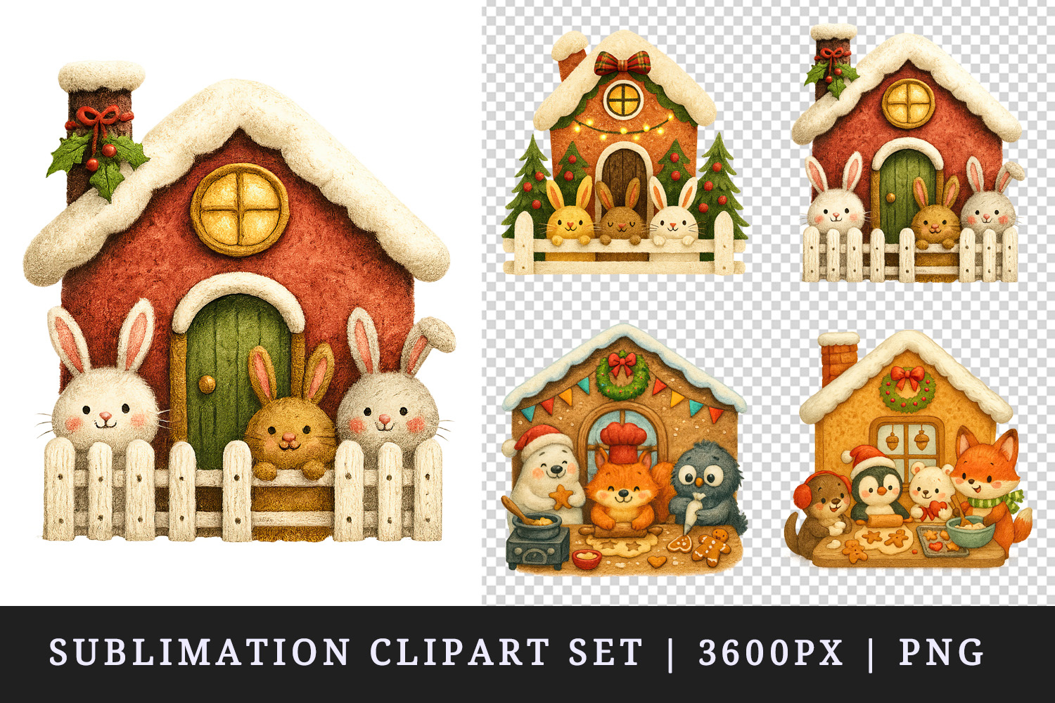 Winter Cute House clipart printable sublimation design png product image 1