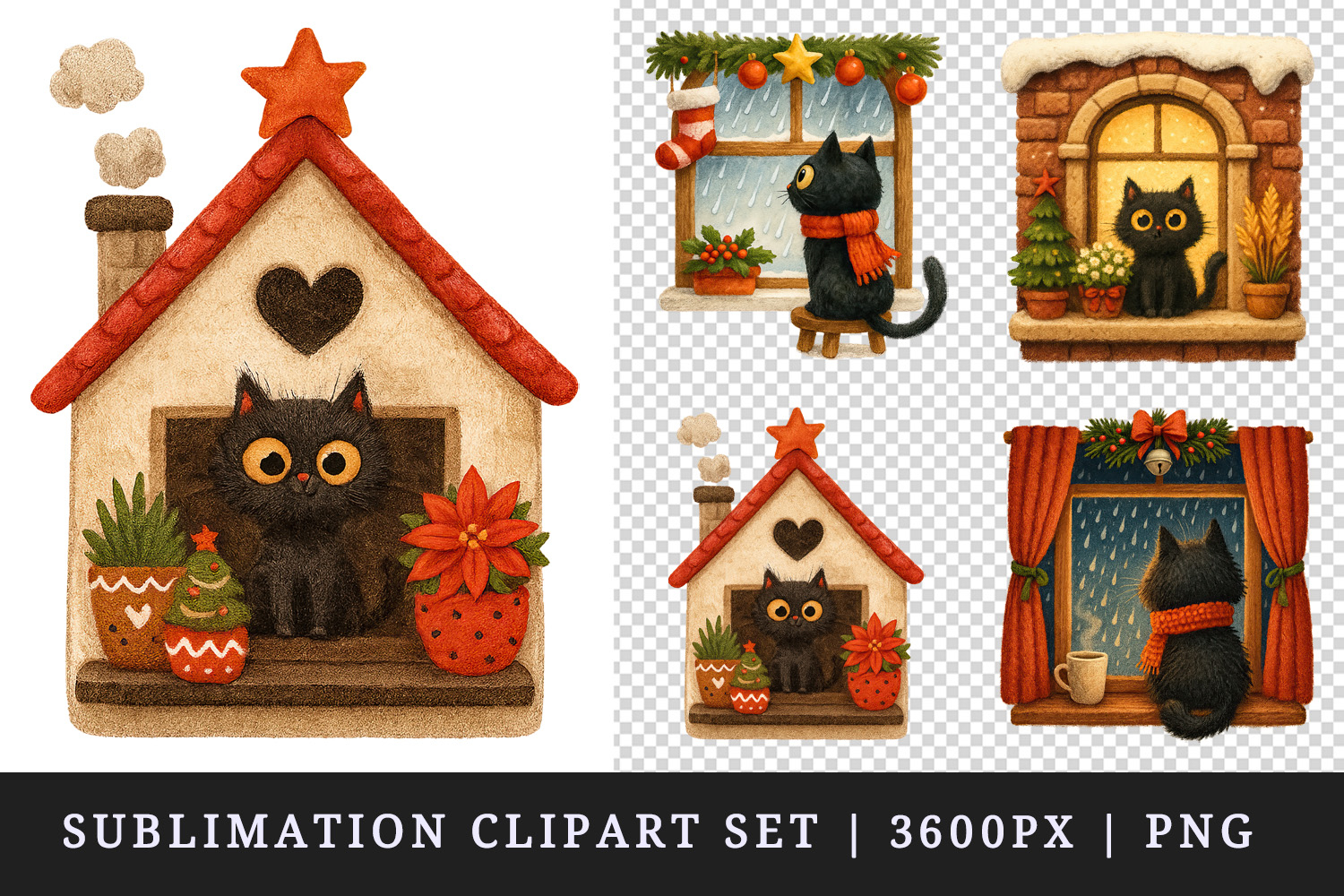 Winter Cute House clipart printable sublimation design png product image 1