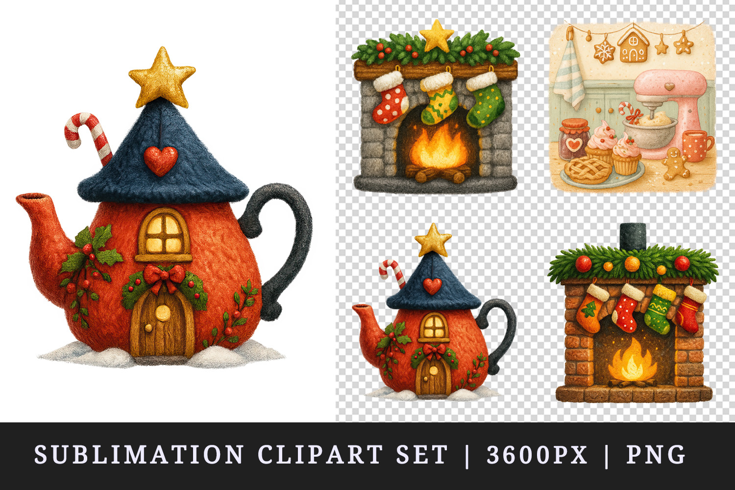 Winter Cute House clipart printable sublimation design png product image 1