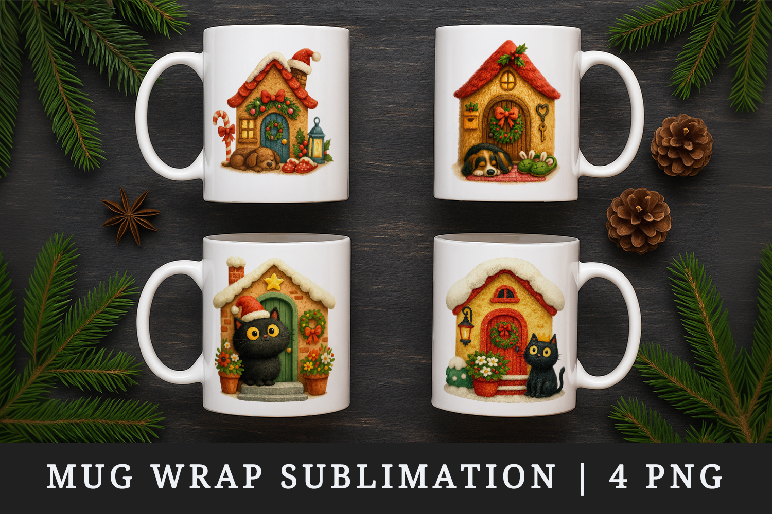 Winter Cute House mug wrap printable sublimation design product image 1