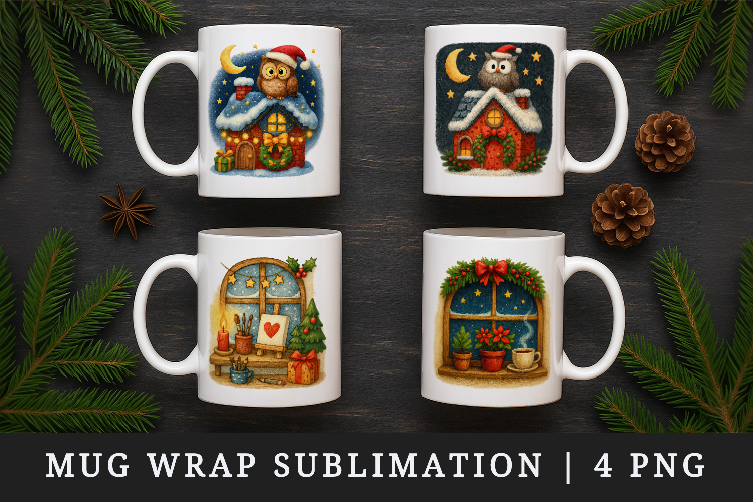 Winter Cute House mug wrap printable sublimation design product image 1