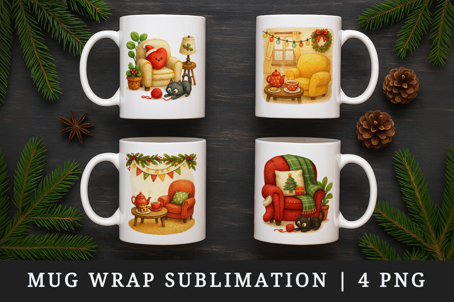 Winter Cute House mug wrap printable sublimation design product image 1