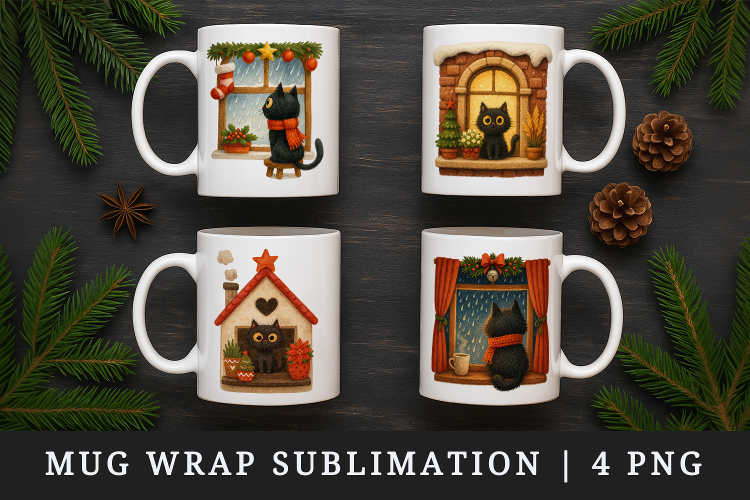 Winter Cute House mug wrap printable sublimation design product image 1