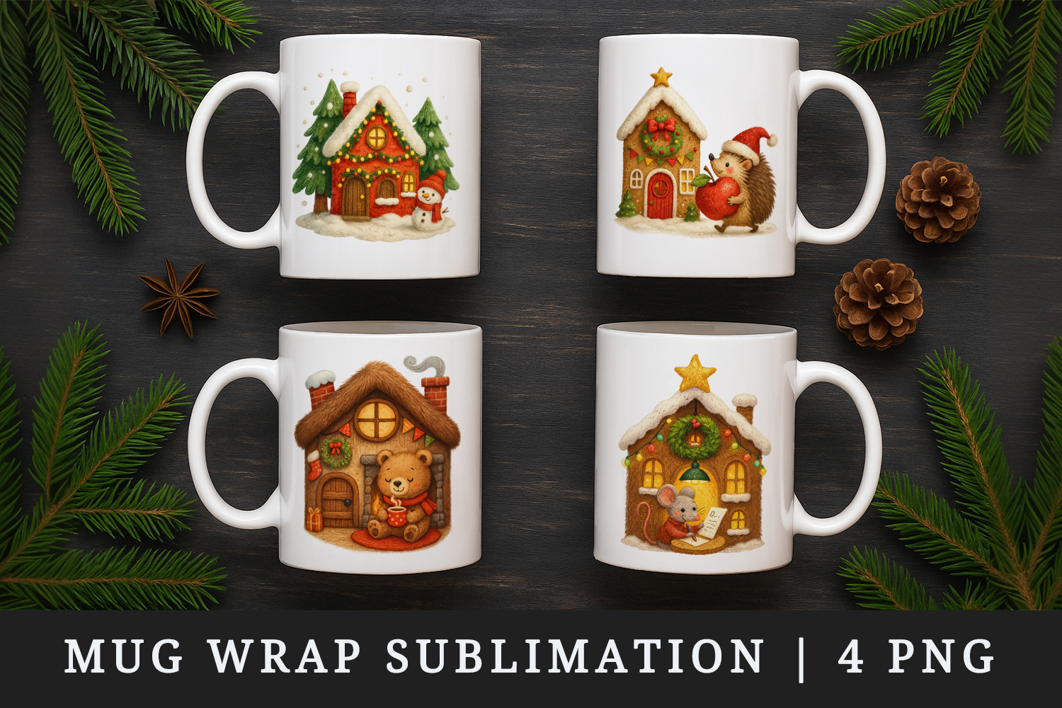 Winter Cute House mug wrap printable sublimation design product image 1