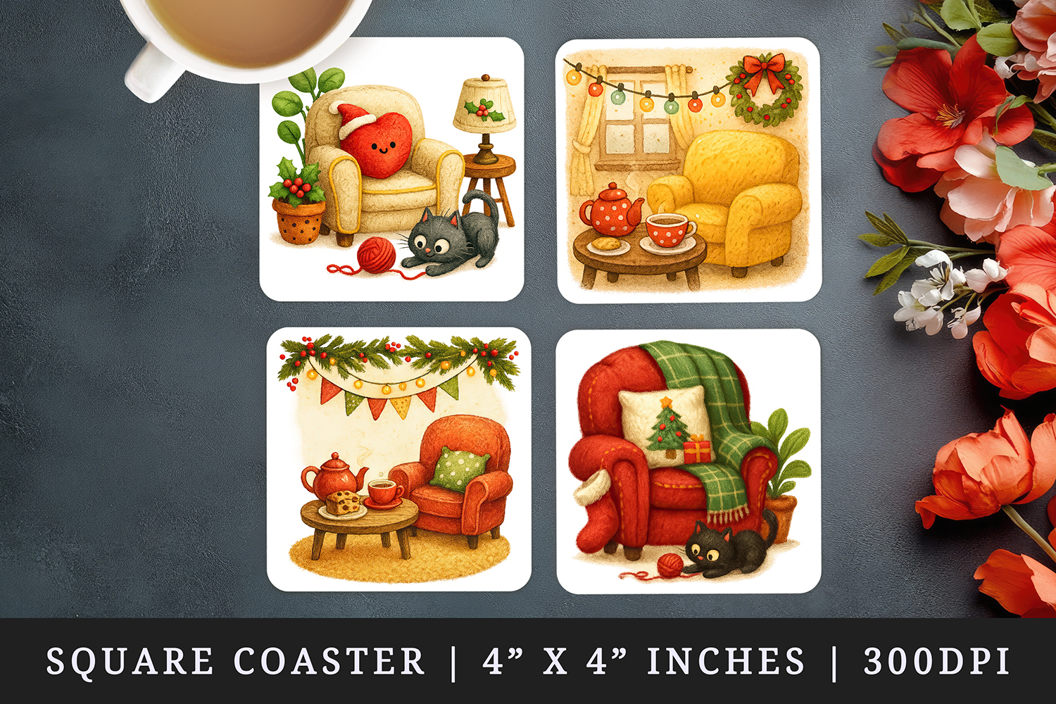 Winter Cute House square coaster sublimation design product image 1