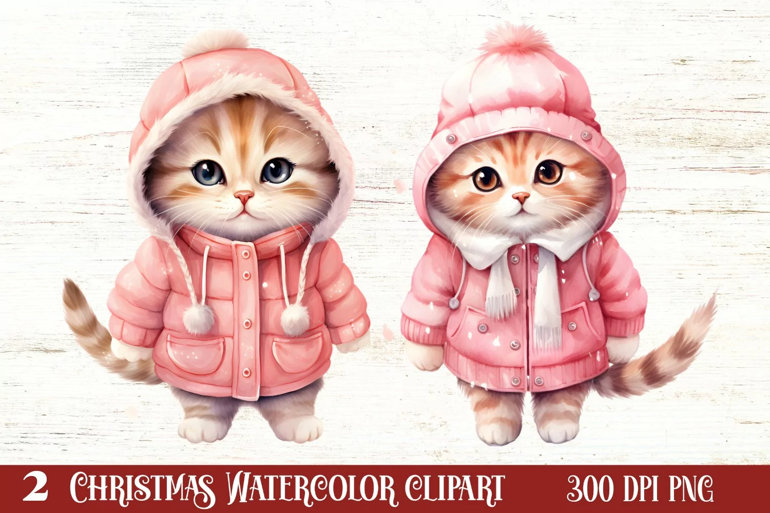 Winter Cute Pink Cat Clipart Sublimation, Christmas Pink PNG product image 1
