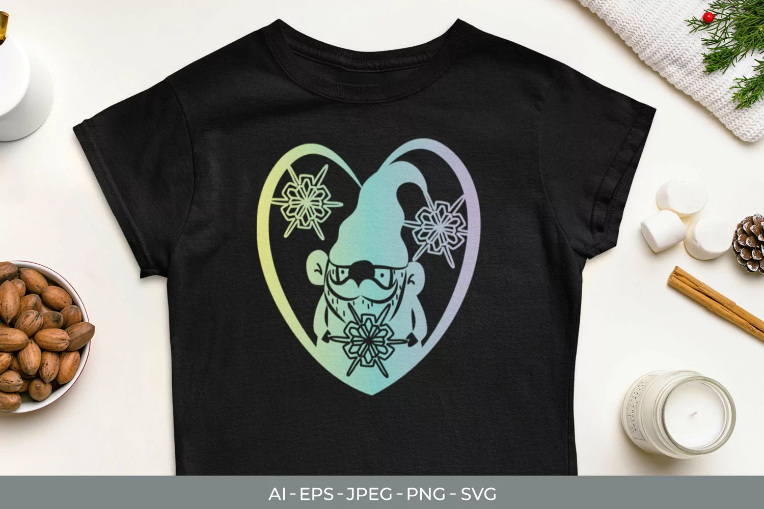Winter Gnome in Heart with Gradient Color SVG product image 1