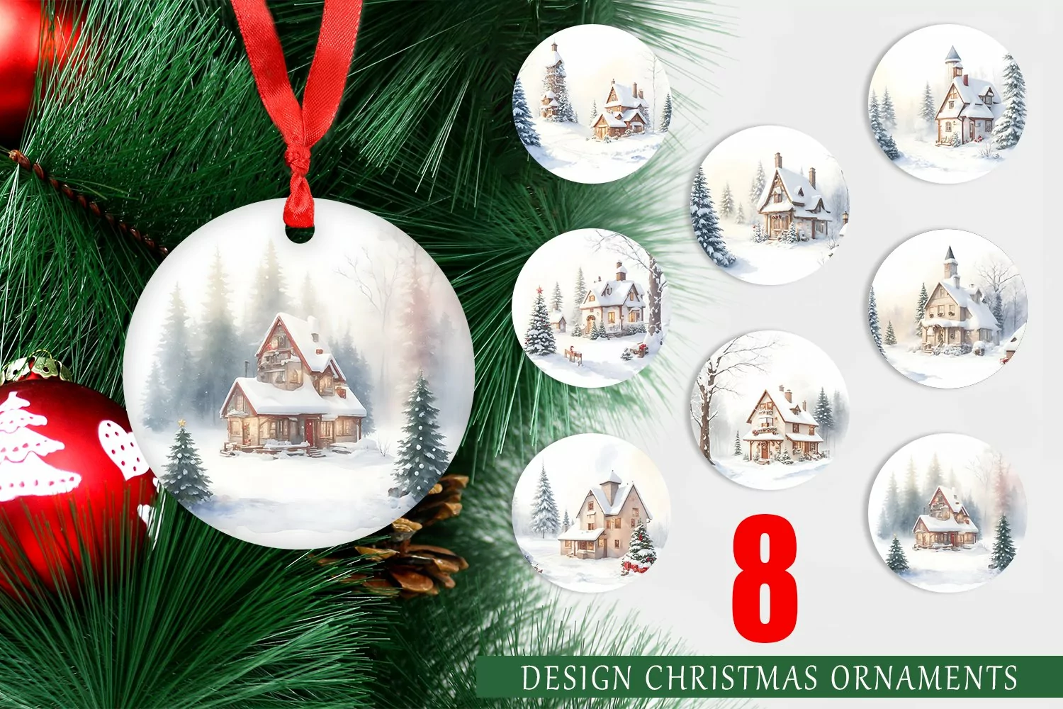 Christmas Ornaments Watercolor Texture Winter House product image 1