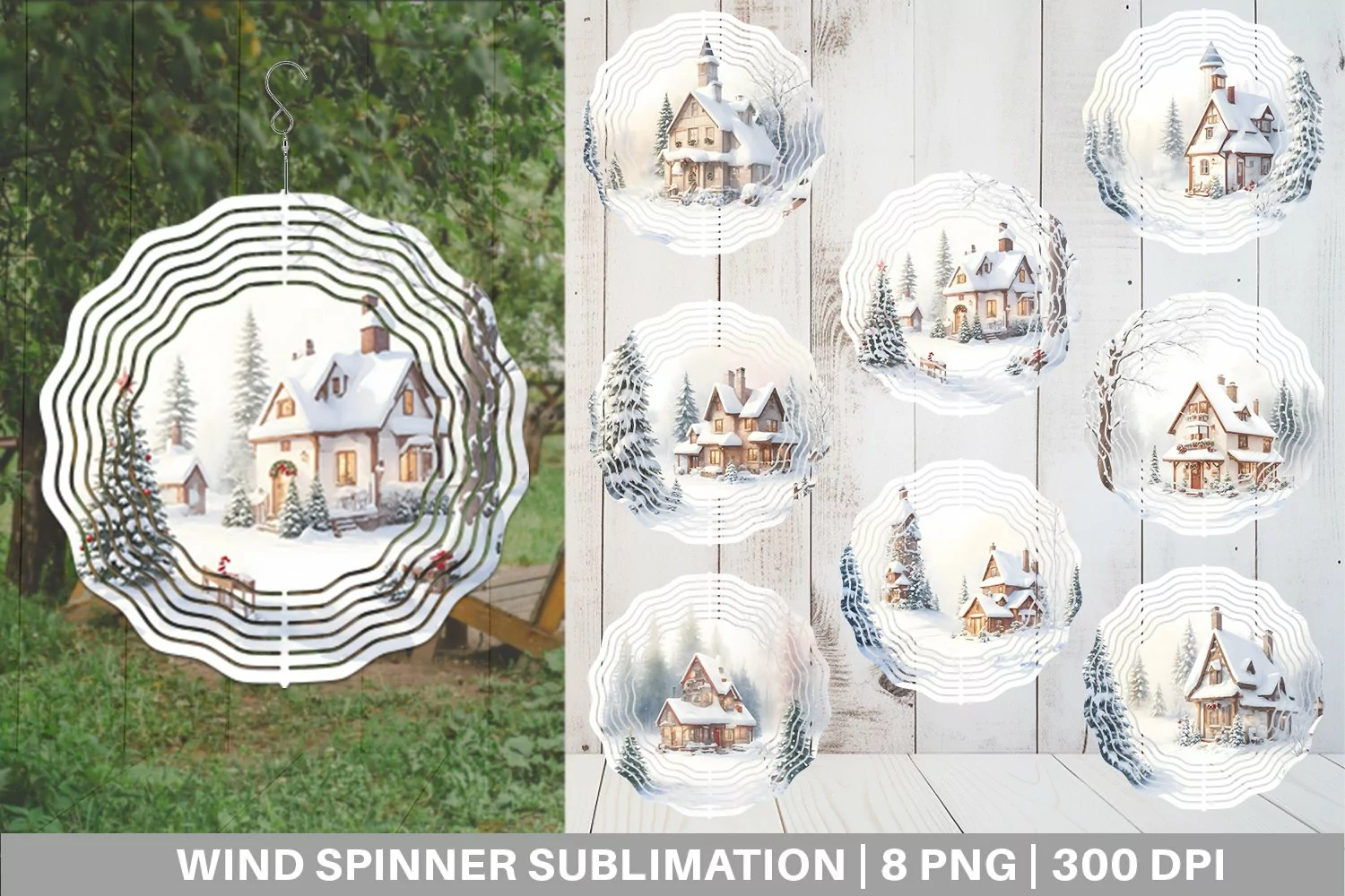 Watercolor Texture Winter House Wind Spinner | Sublimation S product image 1