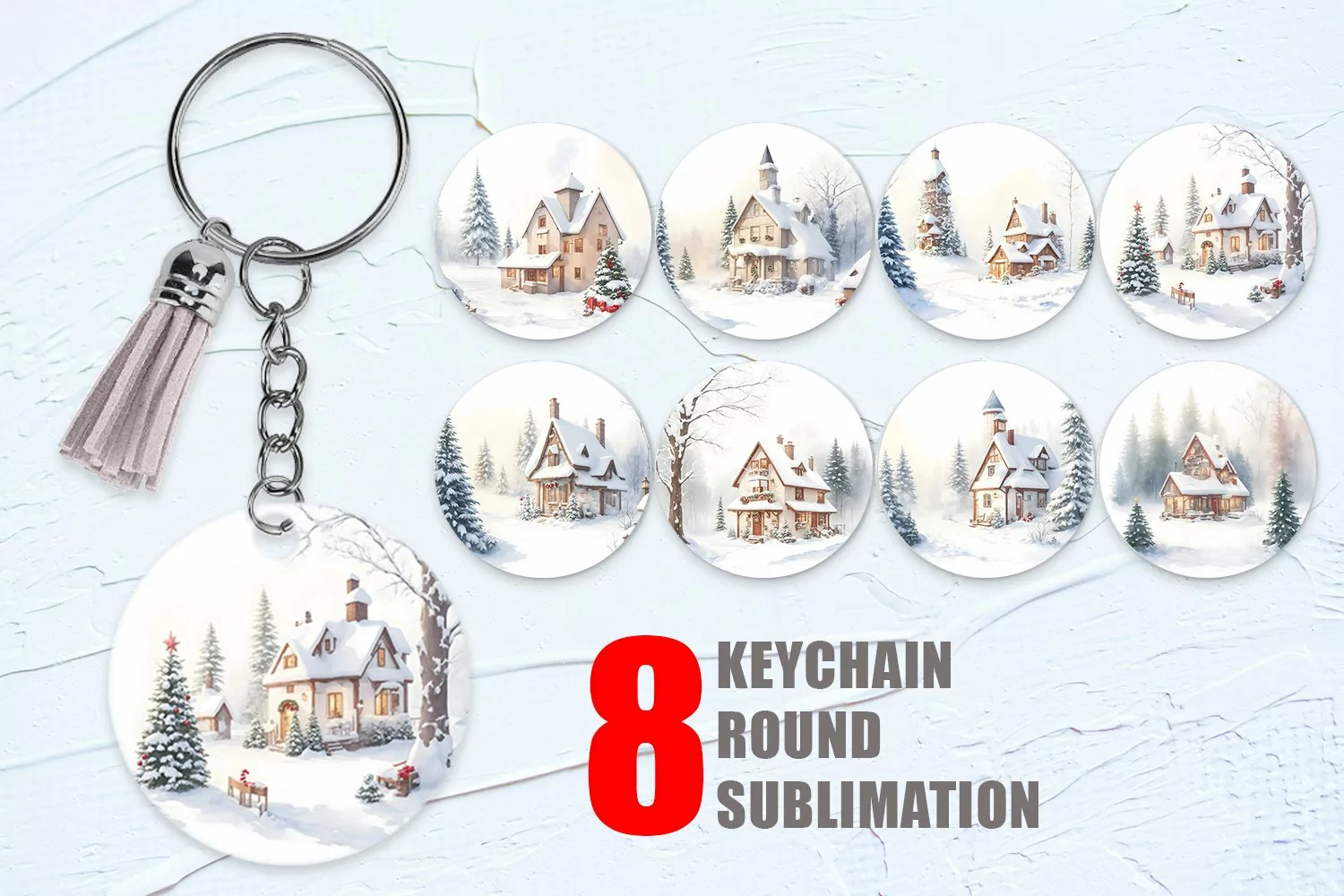 Watercolor Texture Winter House Keychain | Keyring product image 1