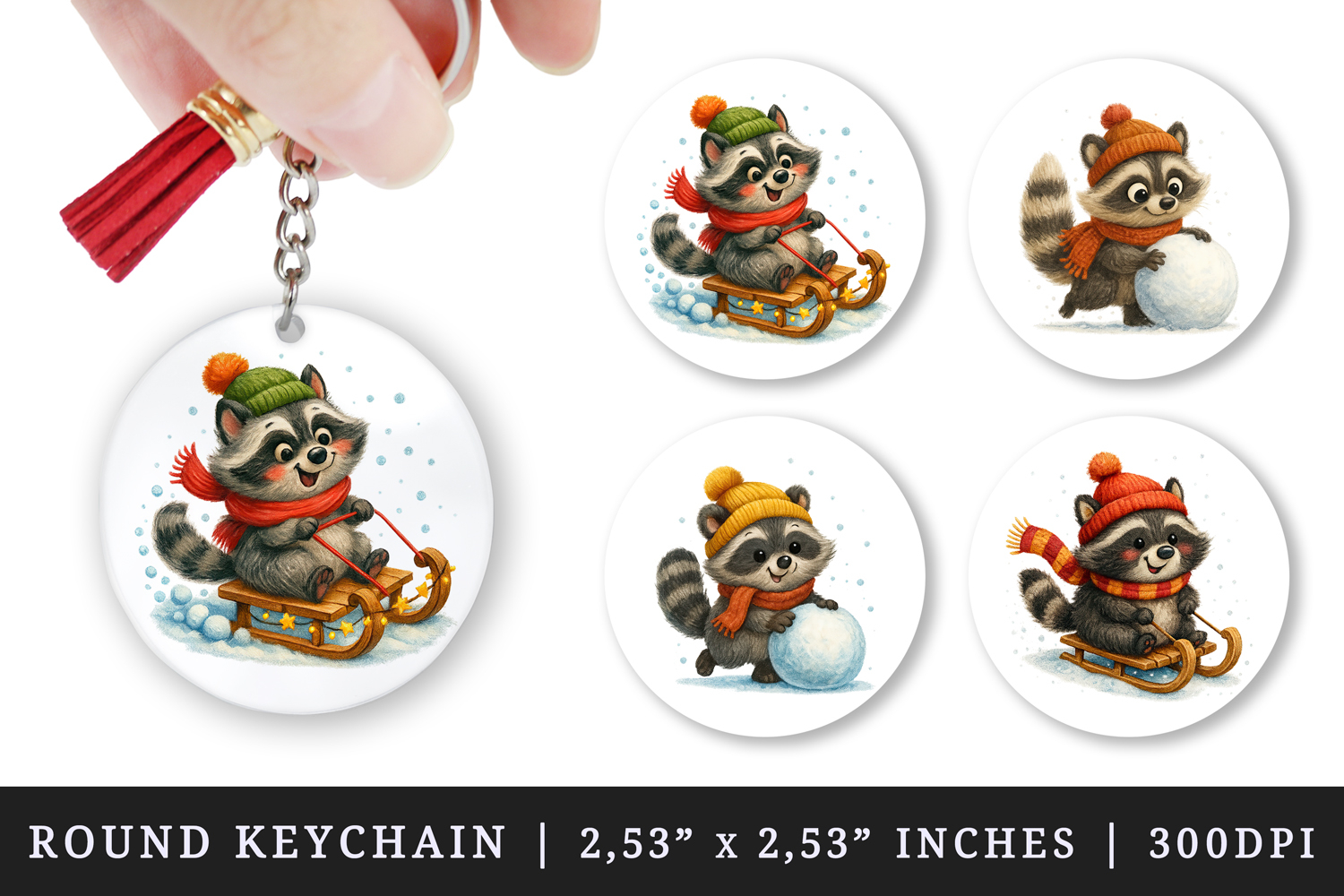 Winter round keychain pintable sublimation design png product image 1