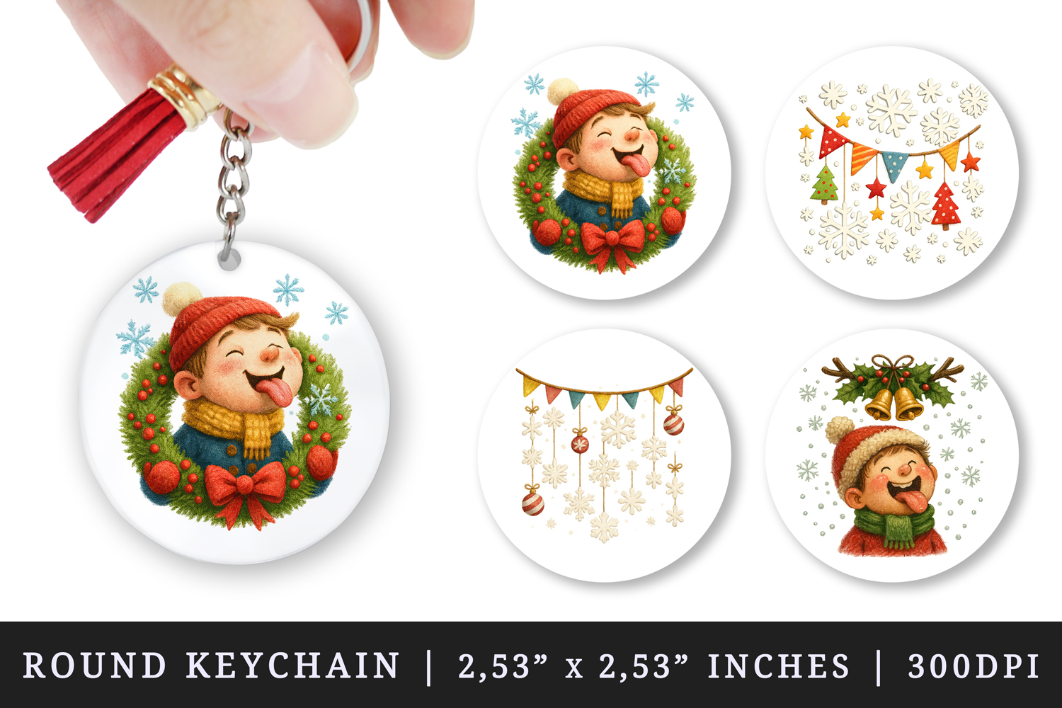 Winter round keychain pintable sublimation design png product image 1