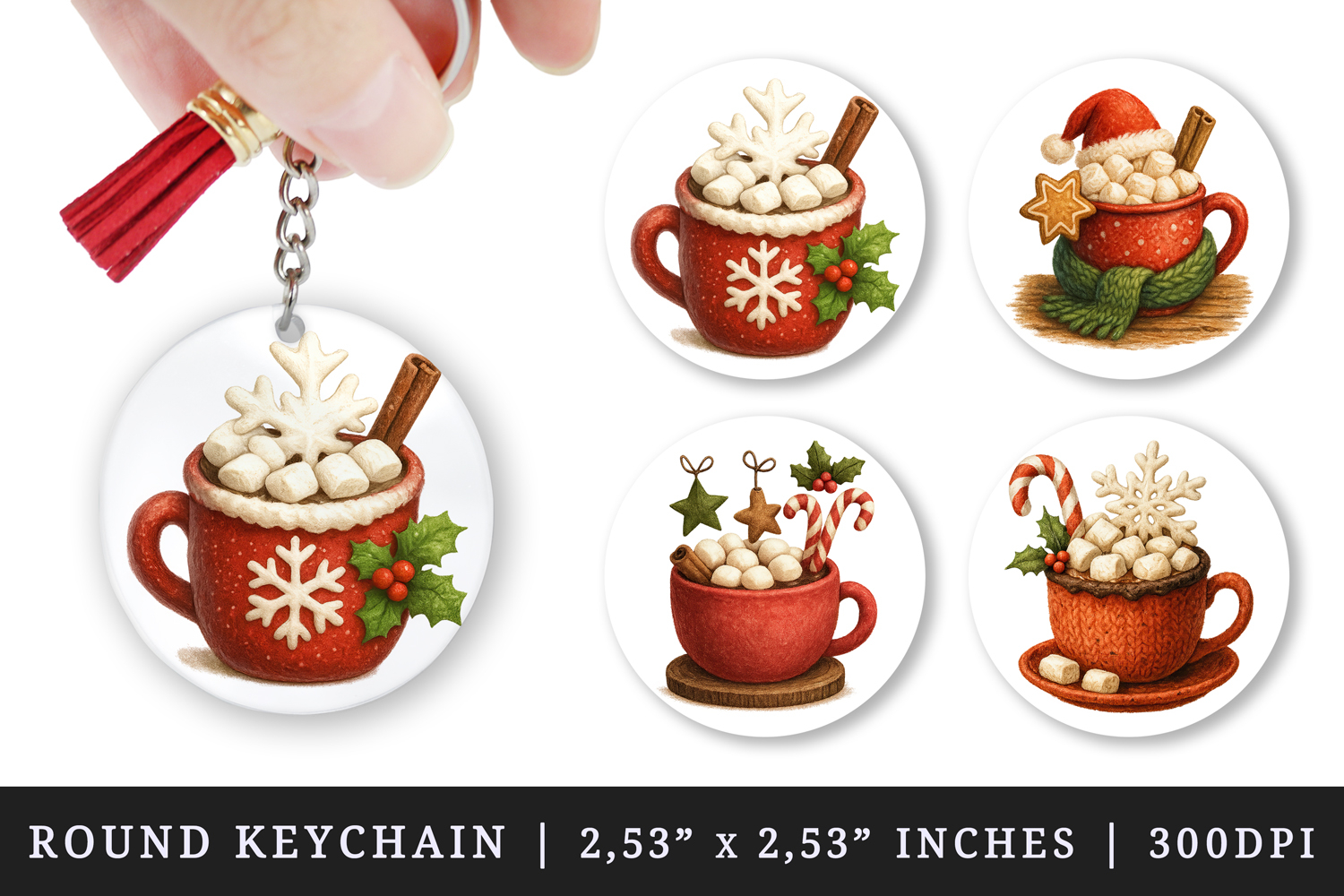 Winter round keychain pintable sublimation design png product image 1