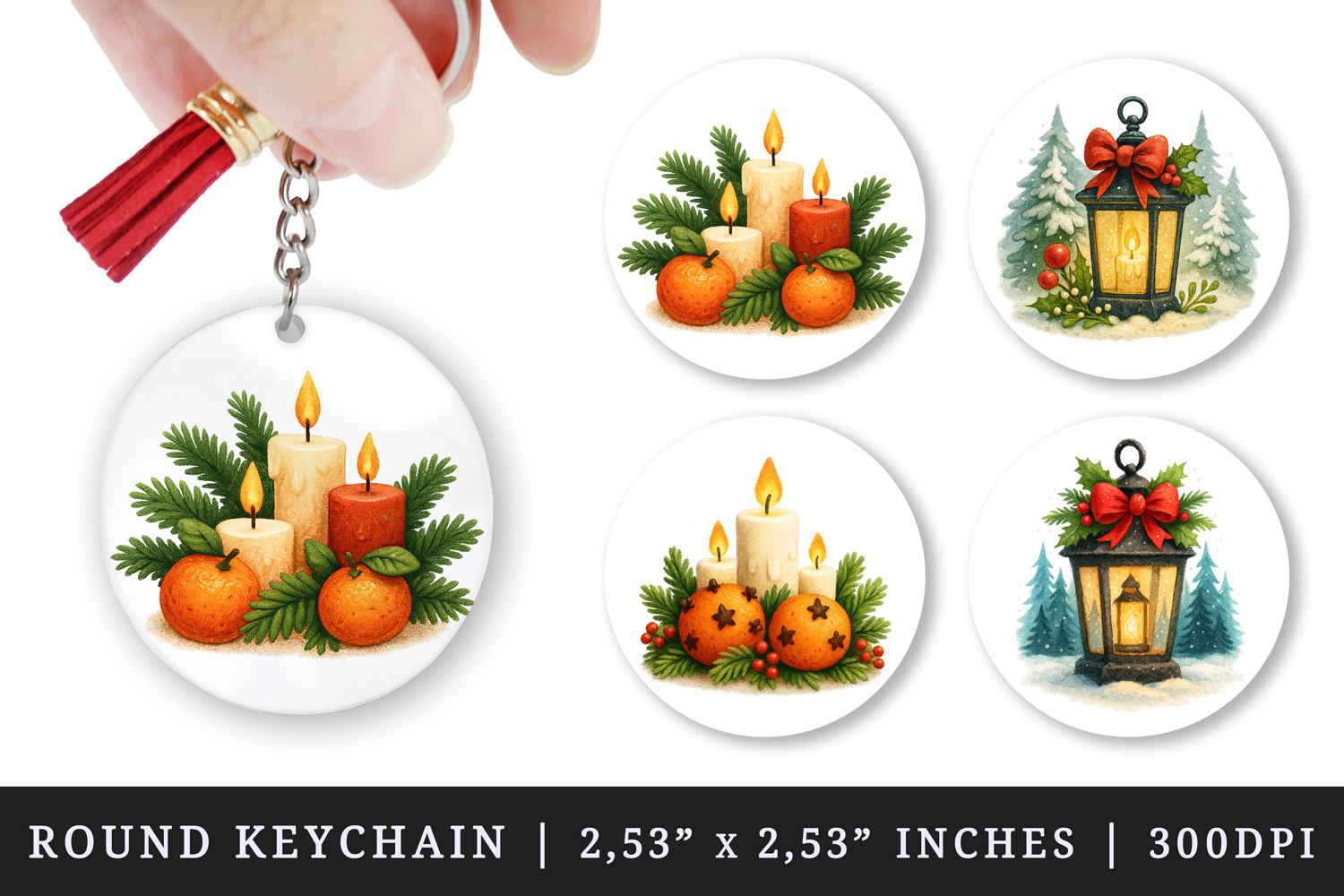 Winter round keychain pintable sublimation design png product image 1