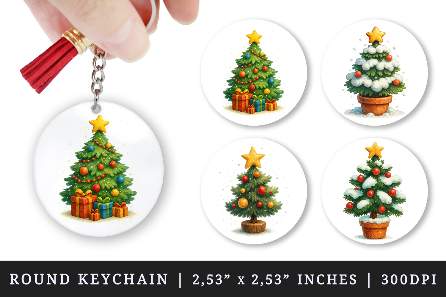Winter round keychain pintable sublimation design png product image 1