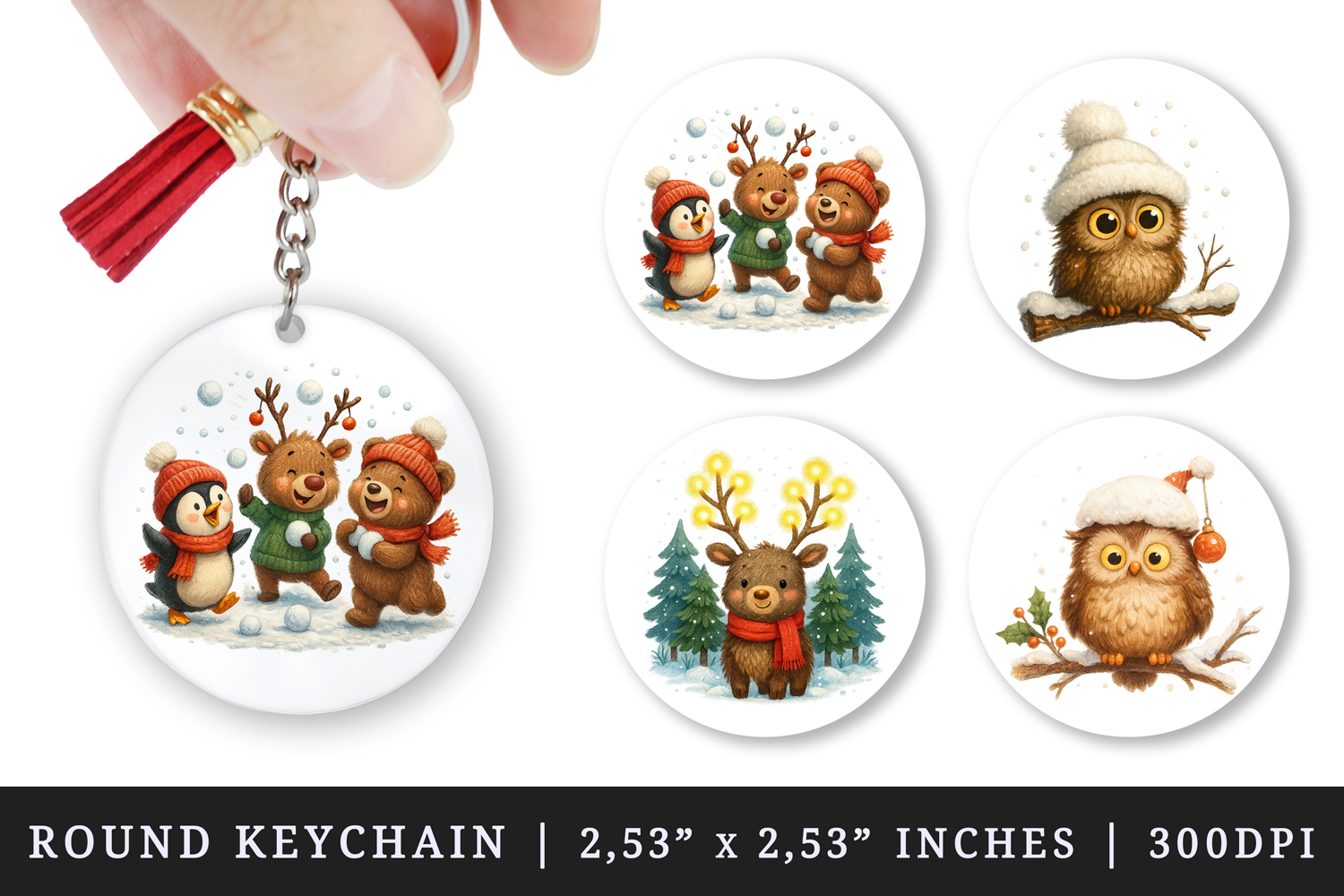 Winter round keychain pintable sublimation design png product image 1