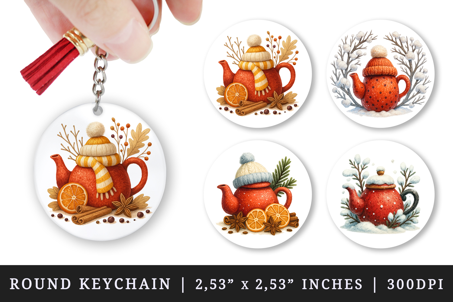 Winter round keychain pintable sublimation design png product image 1