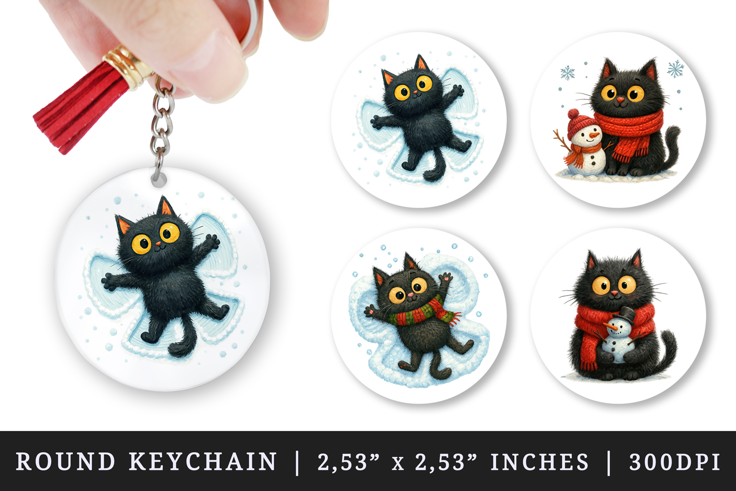 Winter round keychain pintable sublimation design png product image 1