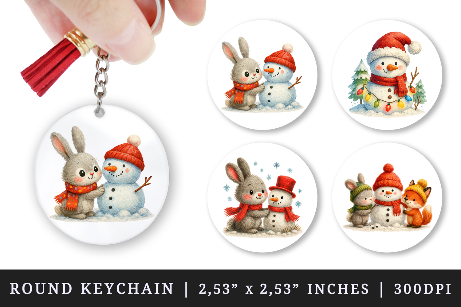 Winter round keychain pintable sublimation design png product image 1