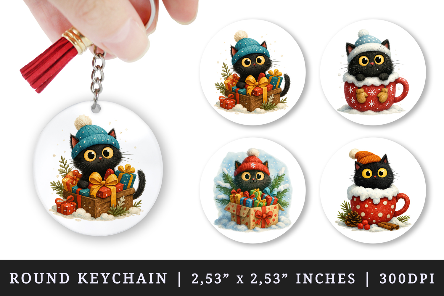 Winter round keychain pintable sublimation design png product image 1
