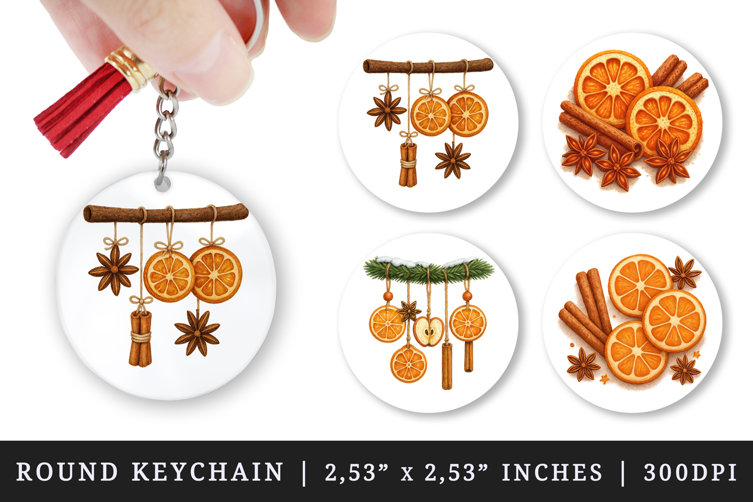 Winter round keychain pintable sublimation design png product image 1