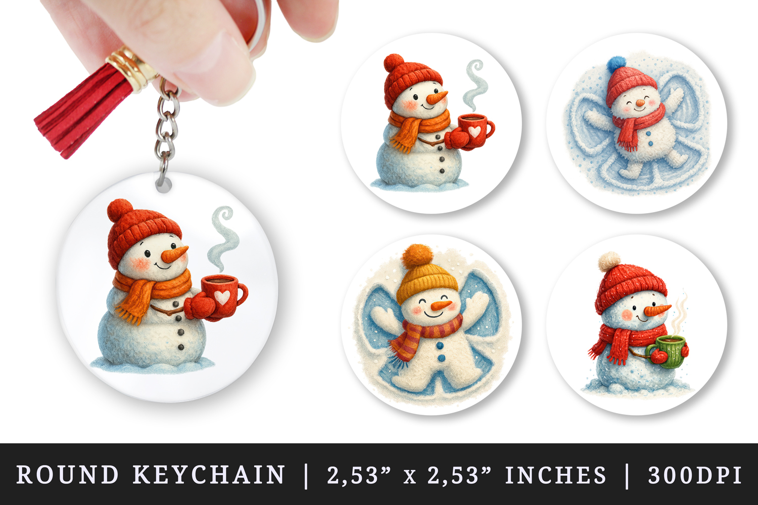 Winter round keychain pintable sublimation design png product image 1