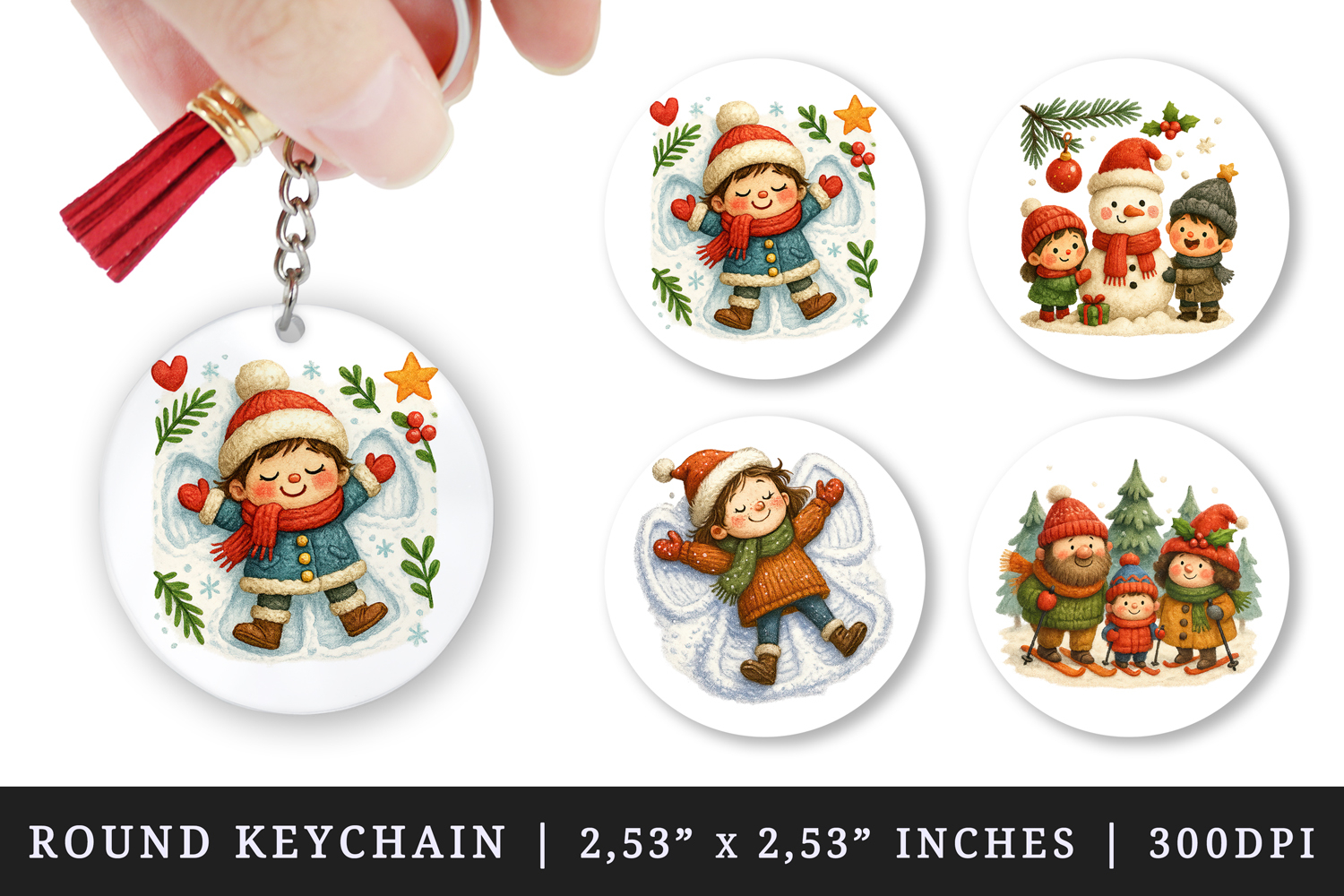 Winter round keychain pintable sublimation design png product image 1