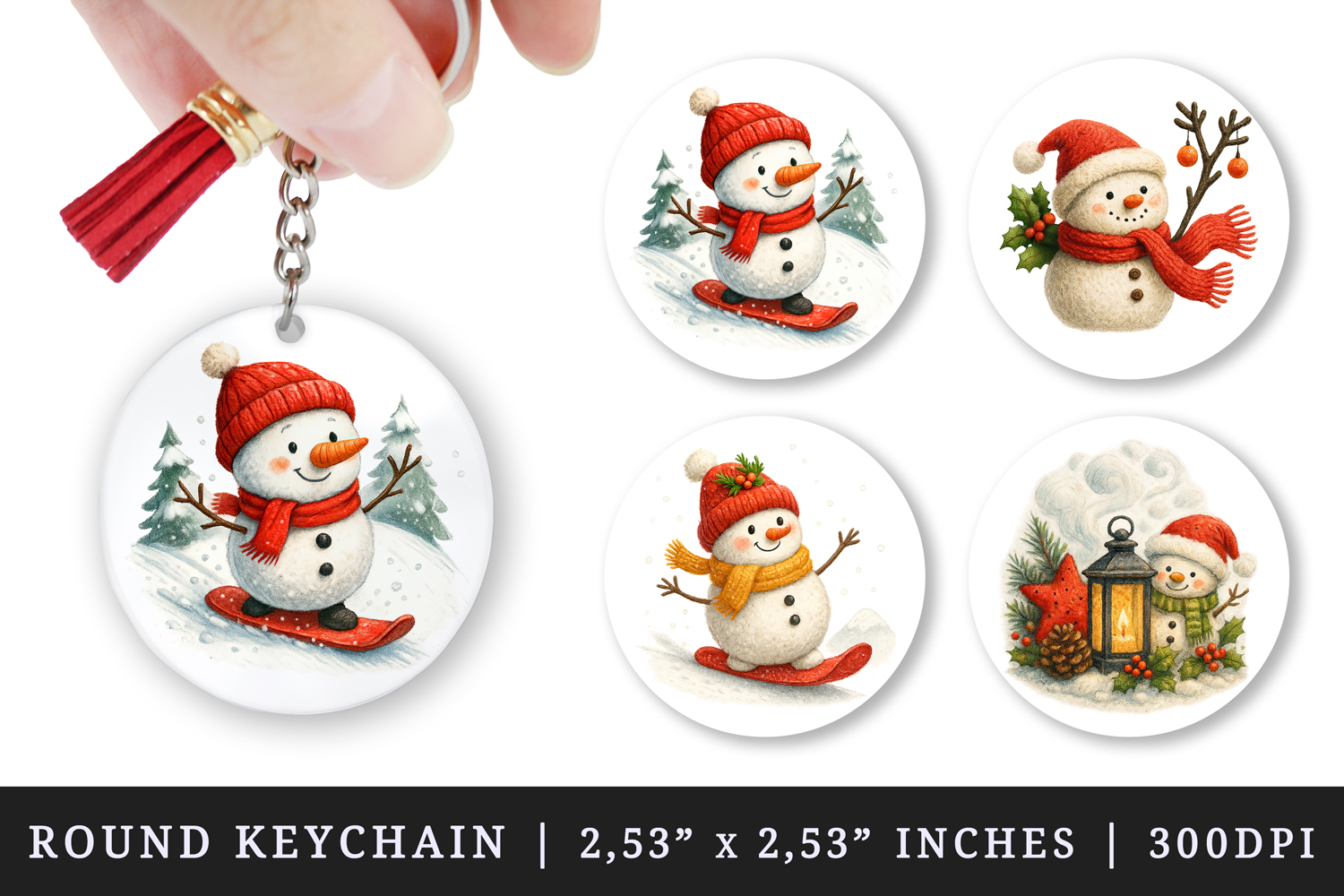Winter round keychain pintable sublimation design png product image 1