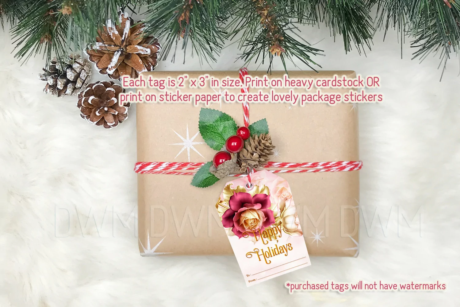 Christmas Winter Roses Printable Gift Tags & Sheet product image 1