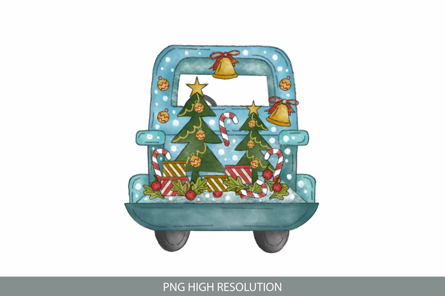 Vintage Christmas Truck Hand Painted PNG product image 1
