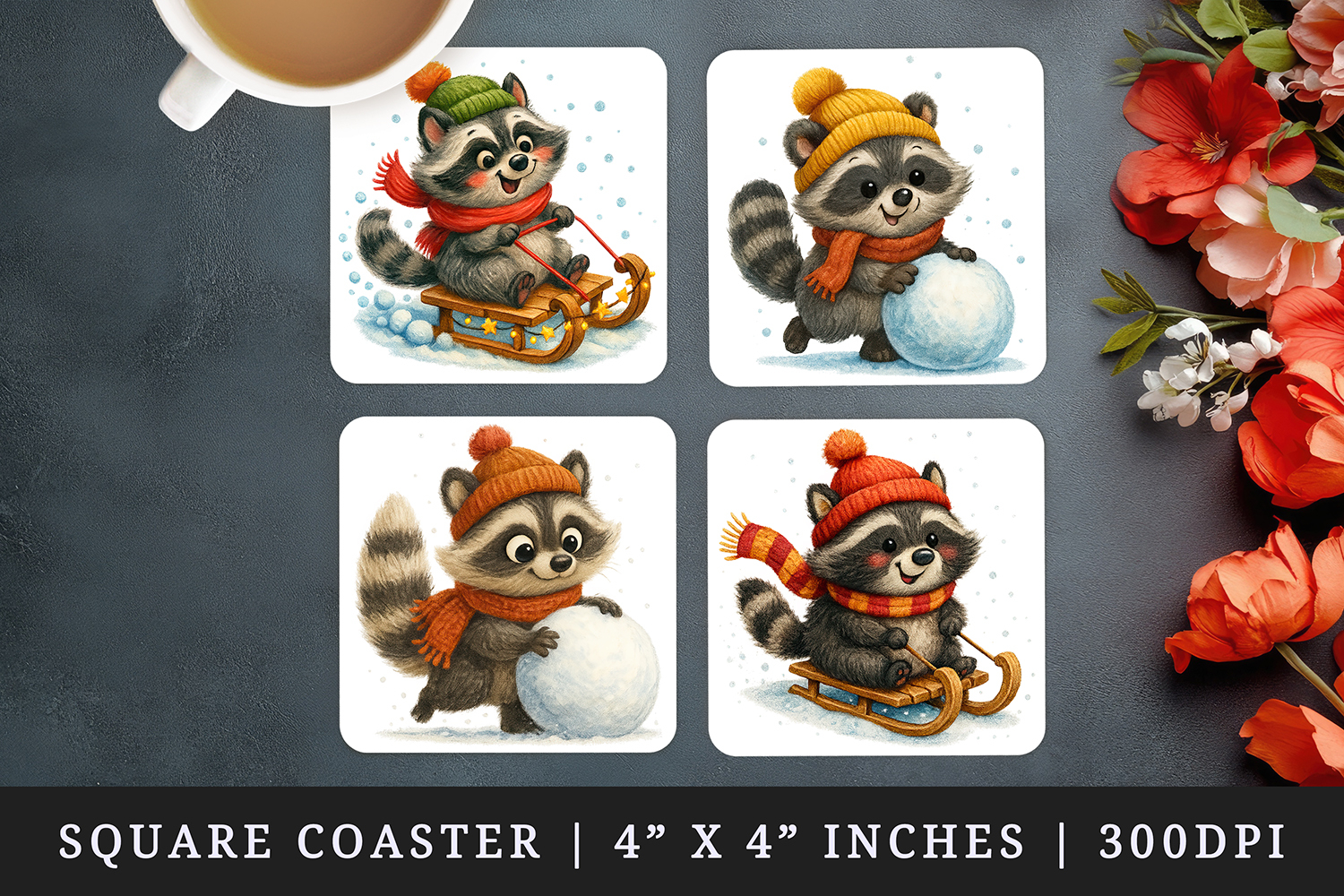 Winter square coaster sublimation, coasters design product image 1