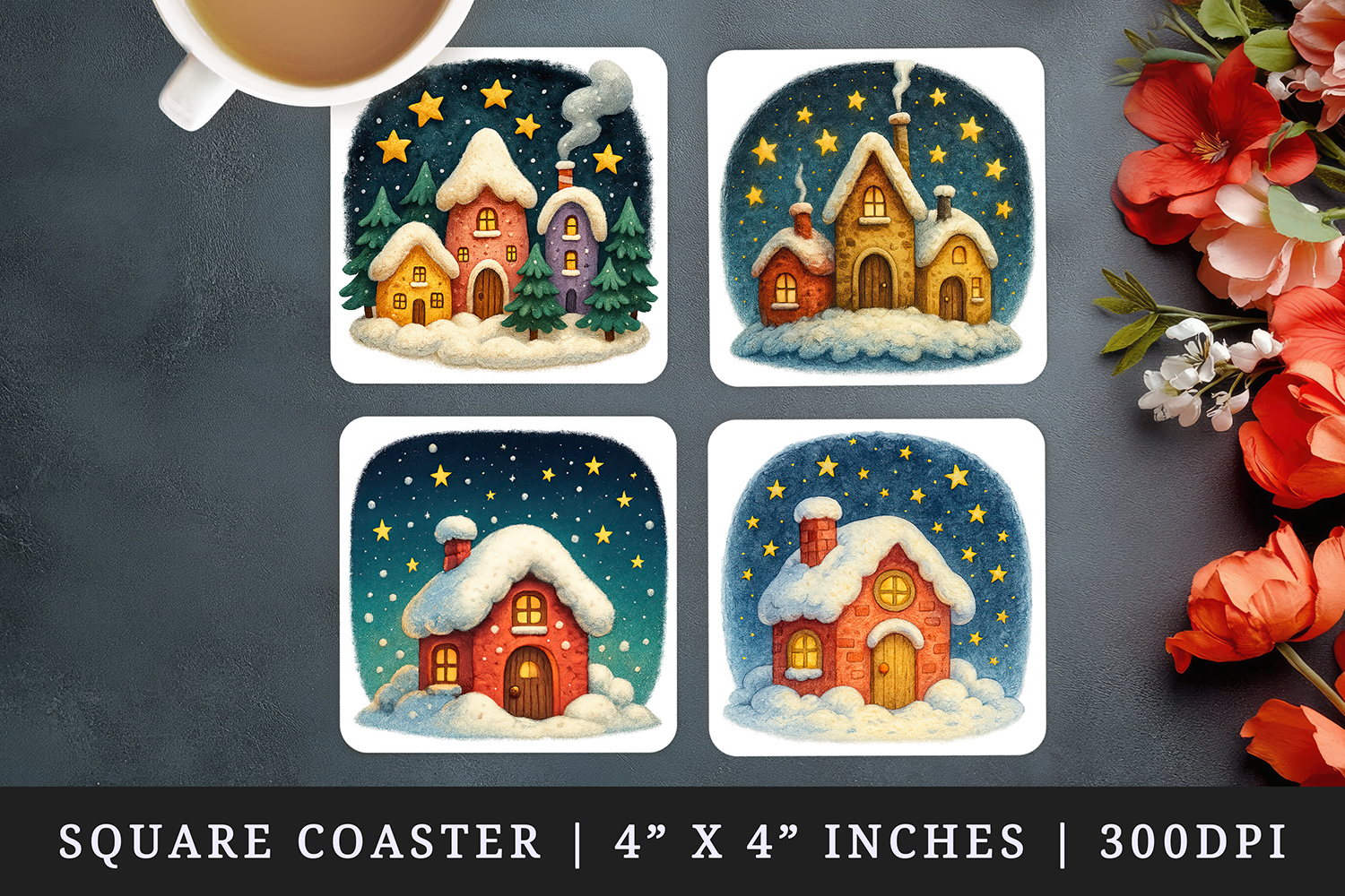 Winter square coaster sublimation, coasters design product image 1
