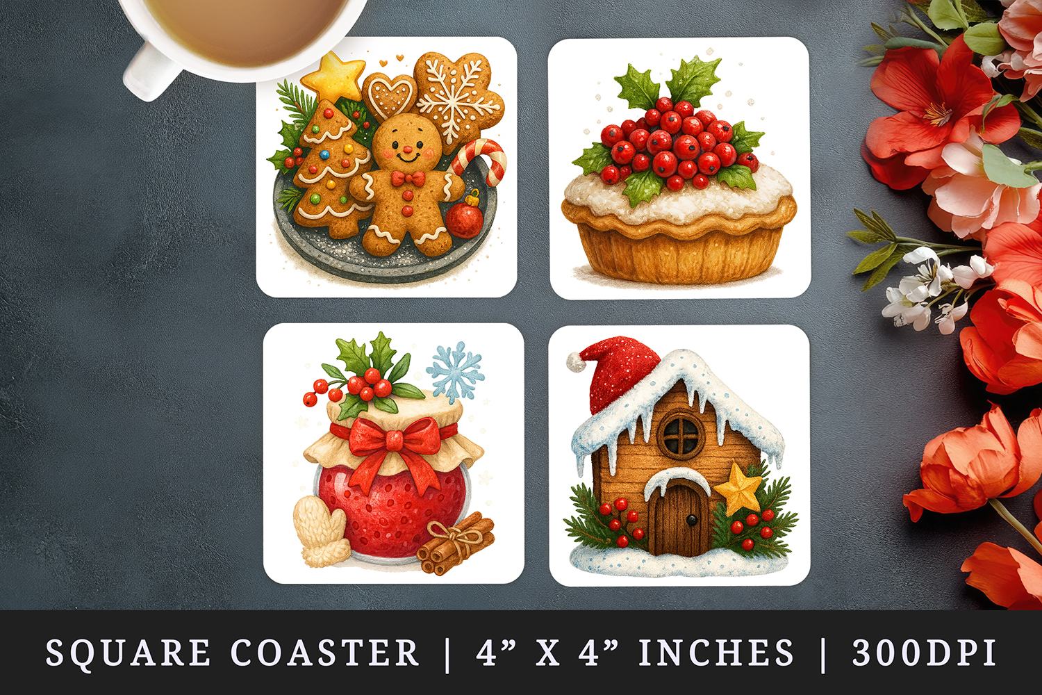 Winter square coaster sublimation, coasters design product image 1
