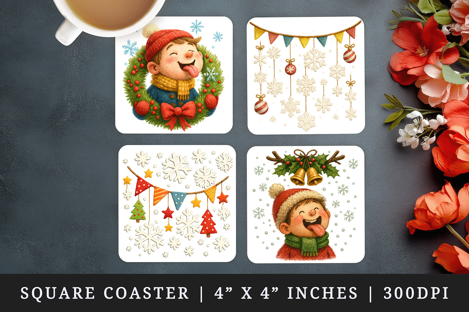 Winter square coaster sublimation, coasters design product image 1