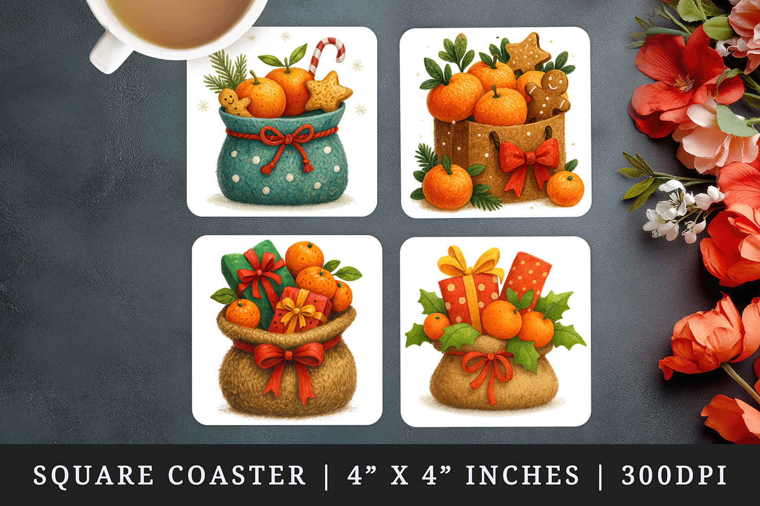 Winter square coaster sublimation, coasters design product image 1
