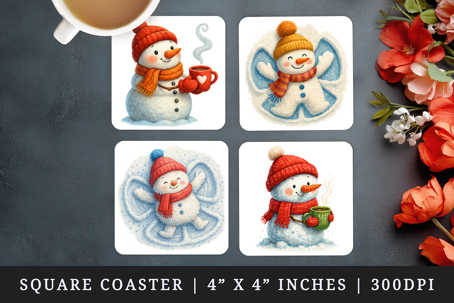 Winter square coaster sublimation, coasters design product image 1
