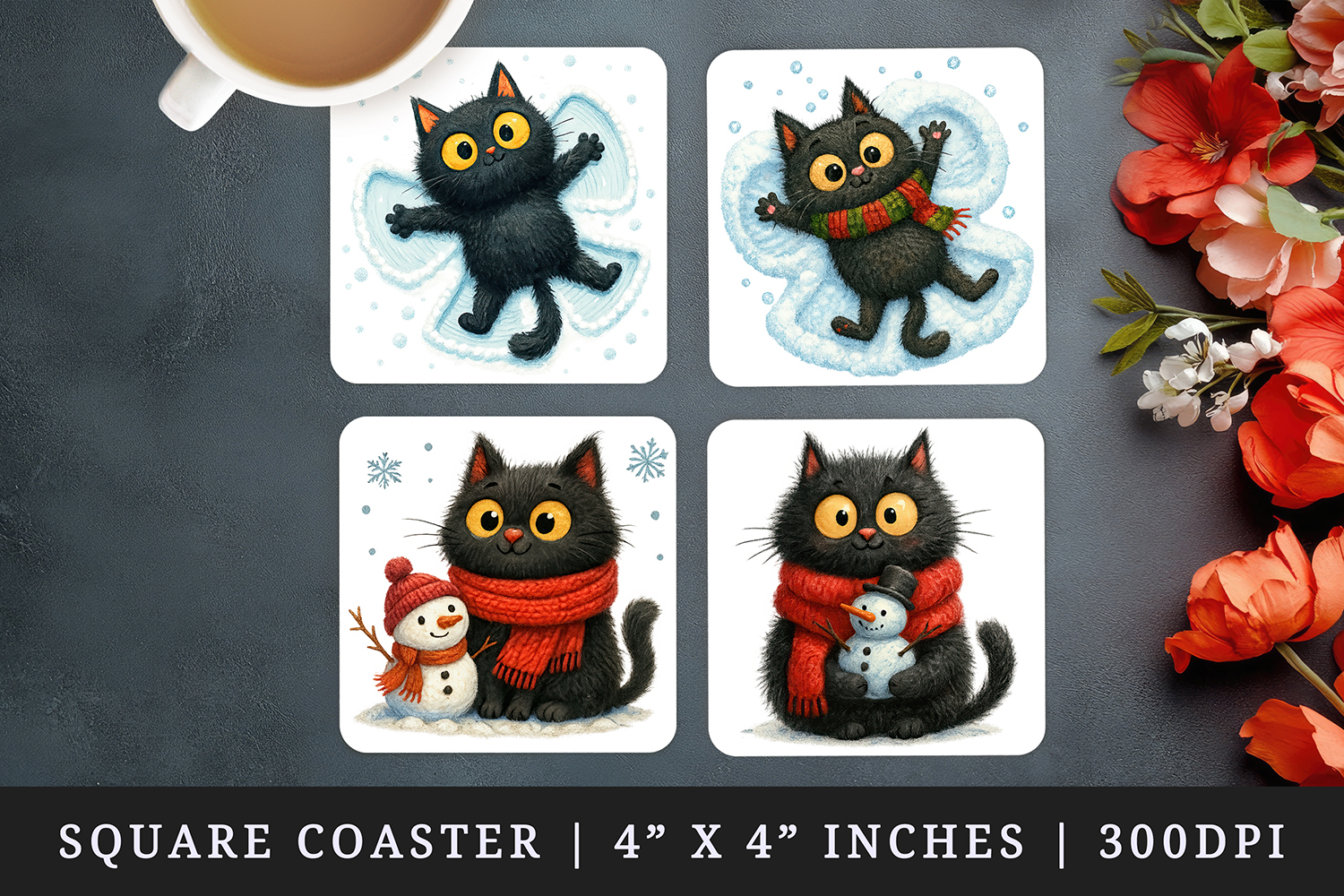 Winter square coaster sublimation, coasters design product image 1