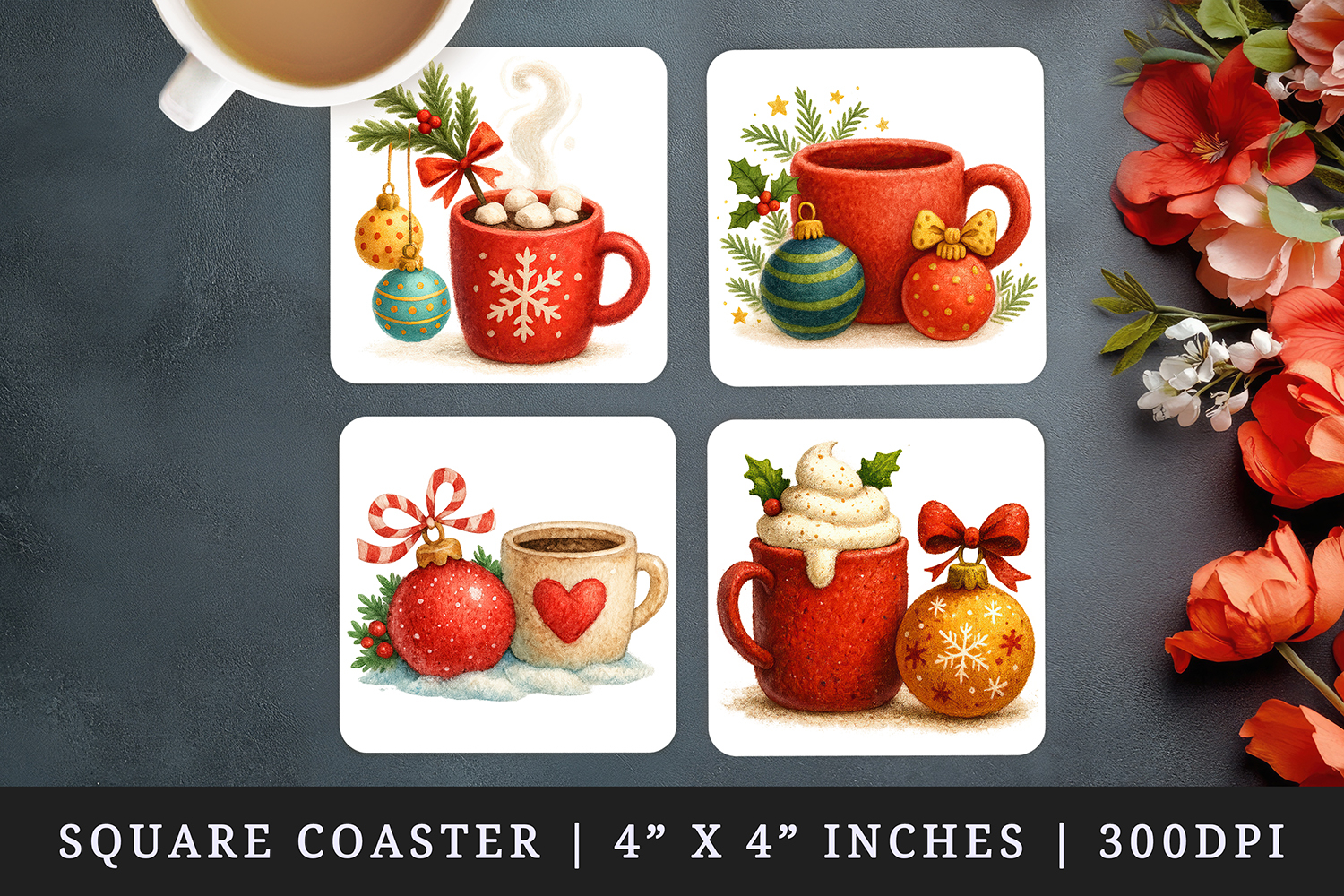 Winter square coaster sublimation, coasters design product image 1