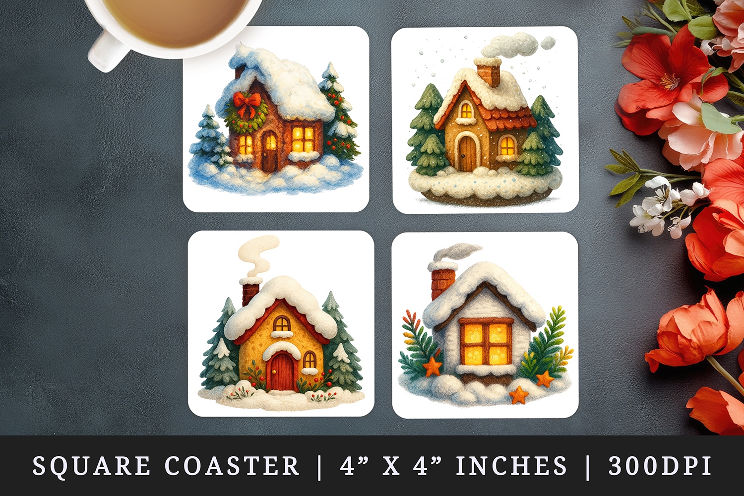 Winter square coaster sublimation, coasters design product image 1