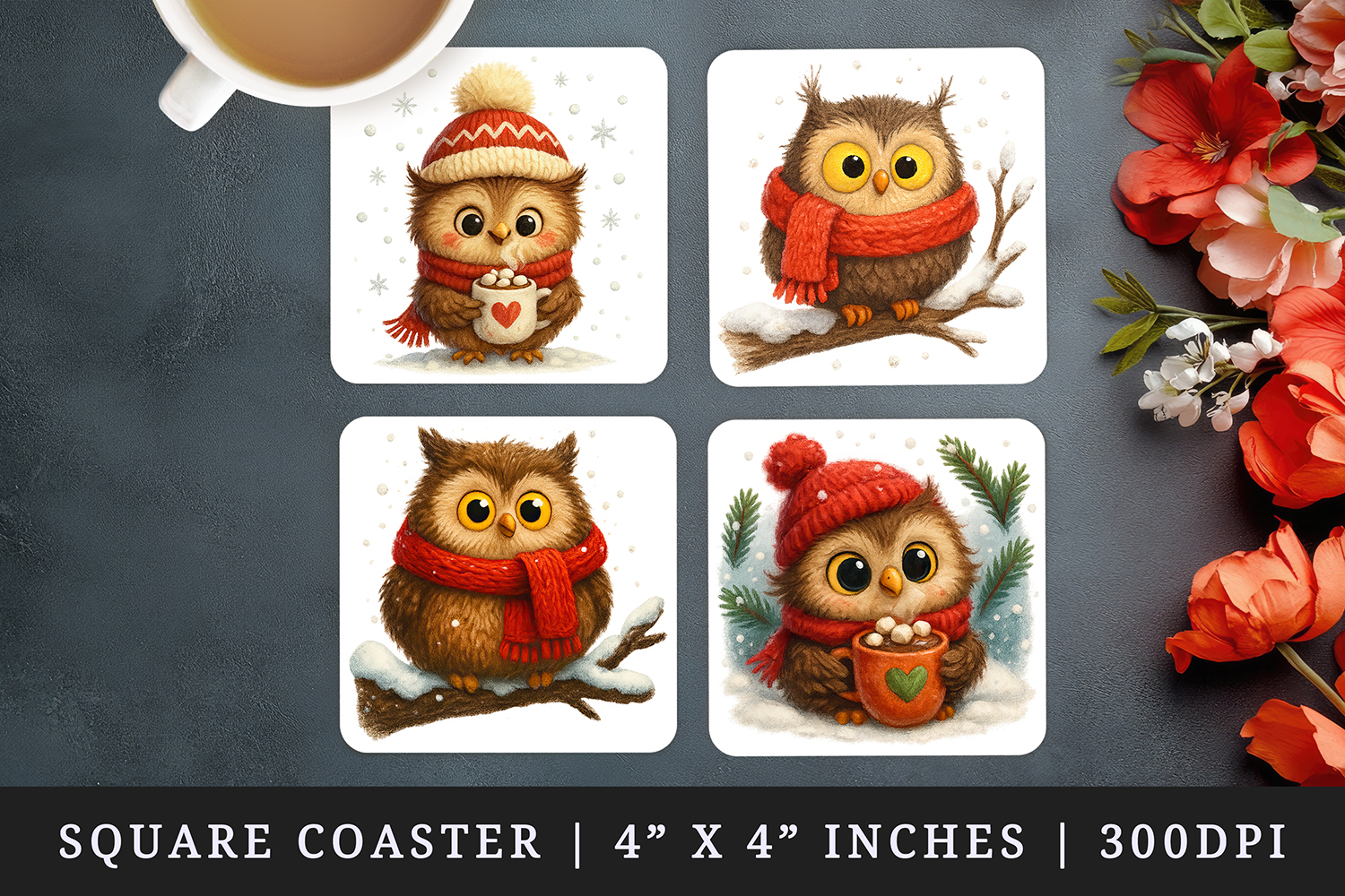 Winter square coaster sublimation, coasters design product image 1