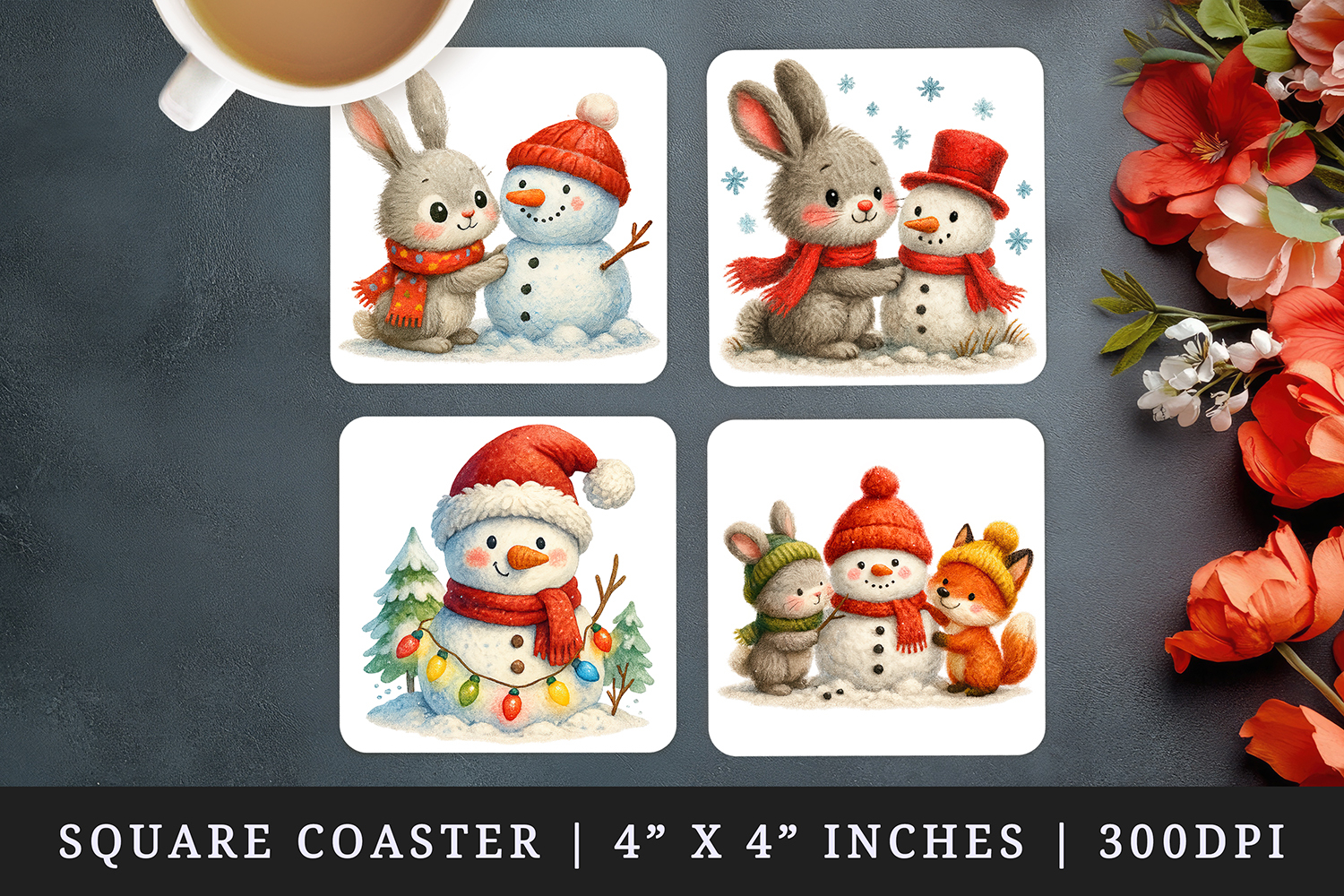 Winter square coaster sublimation, coasters design product image 1