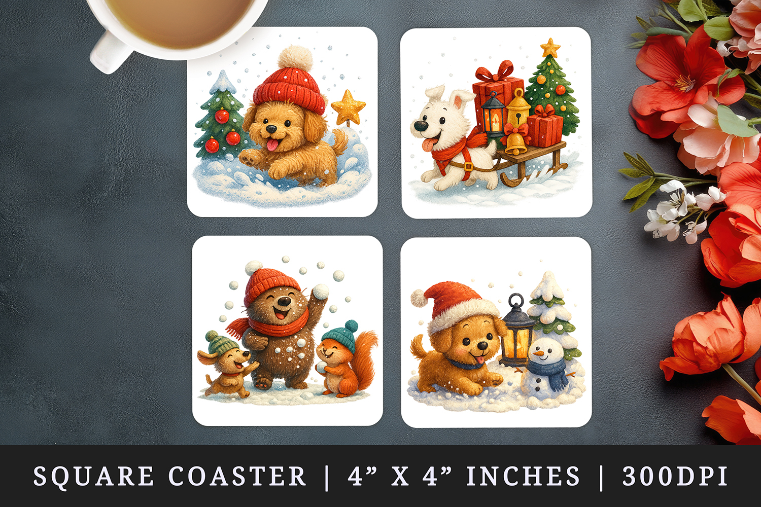 Winter square coaster sublimation, coasters design product image 1