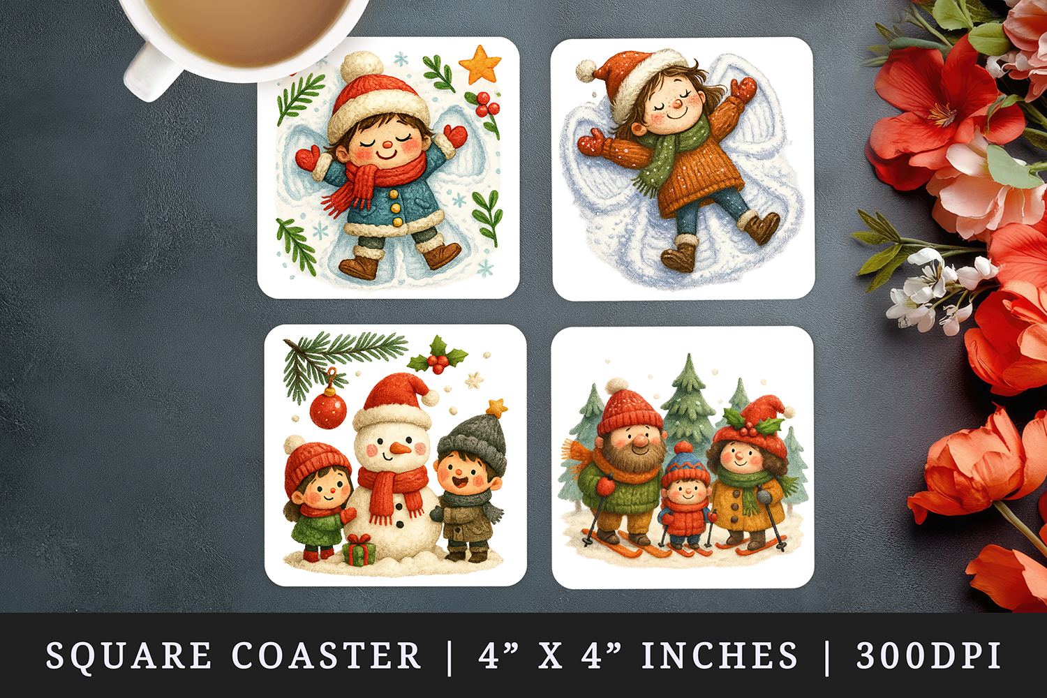 Winter square coaster sublimation, coasters design product image 1