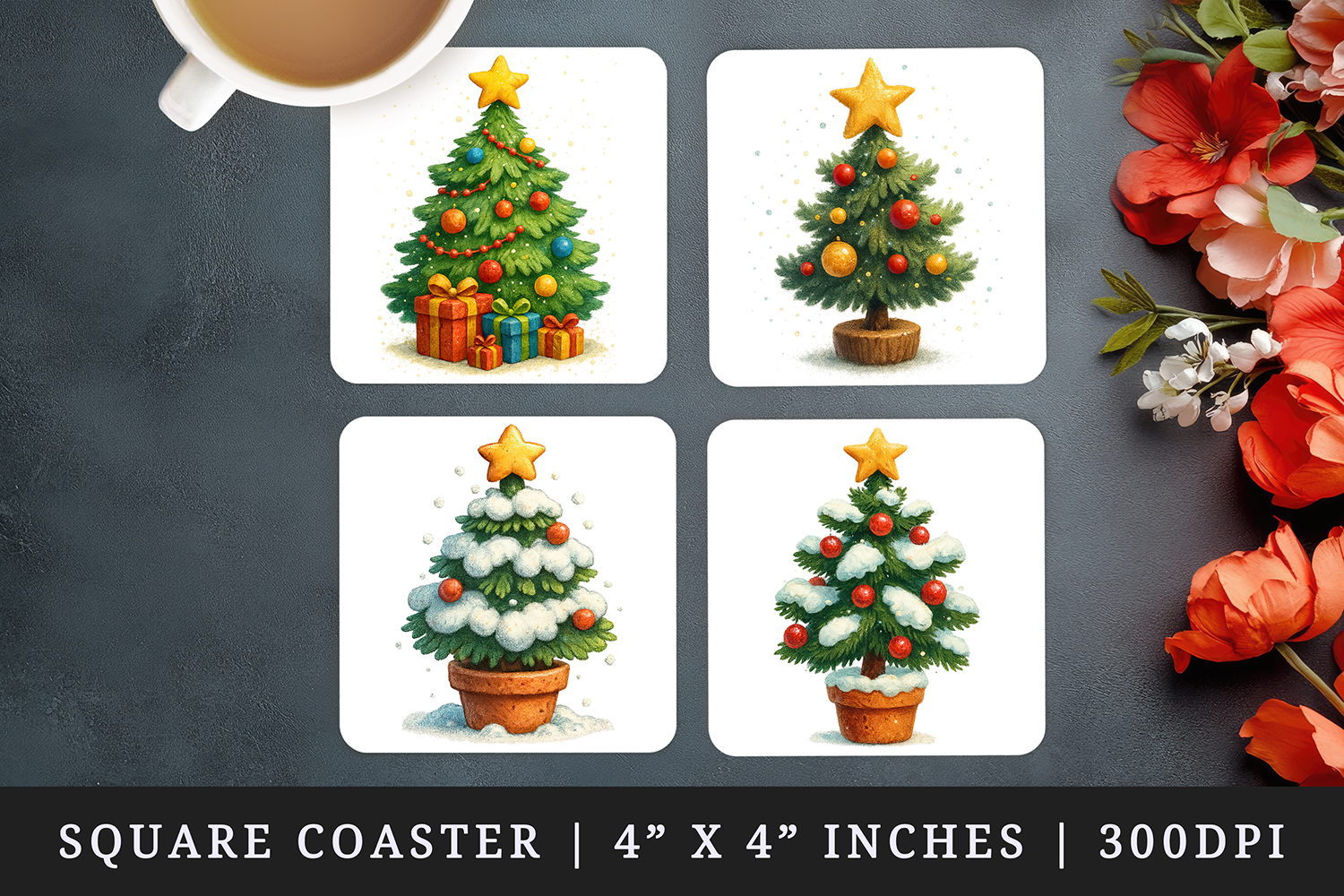 Winter square coaster sublimation, coasters design product image 1