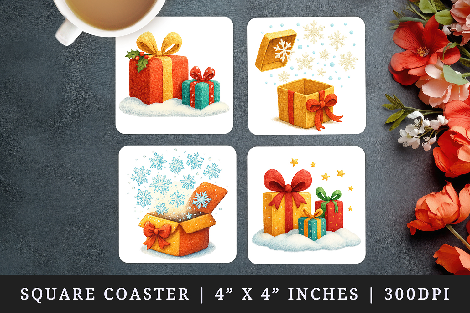 Winter square coaster sublimation, coasters design product image 1