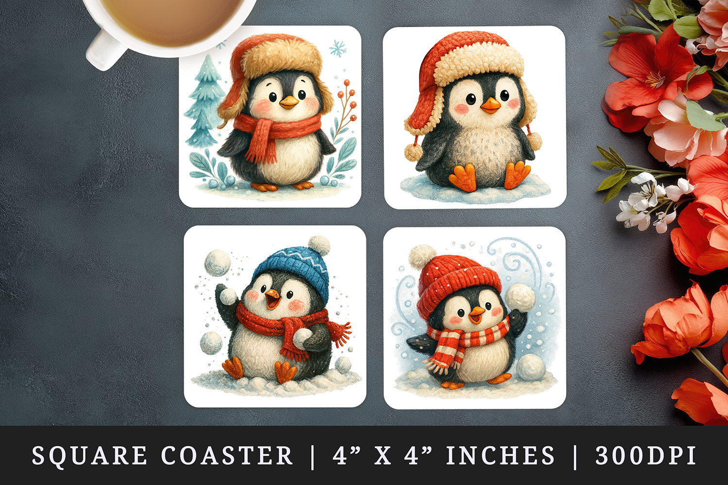 Winter square coaster sublimation, coasters design product image 1