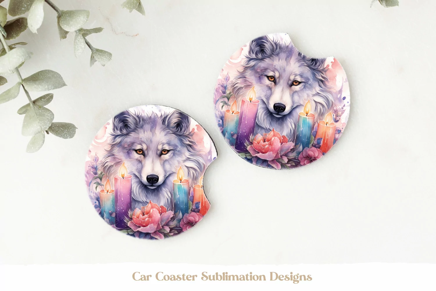 Wolf Car Coasters  Watercolor Wolf Sublimation Coasters Png