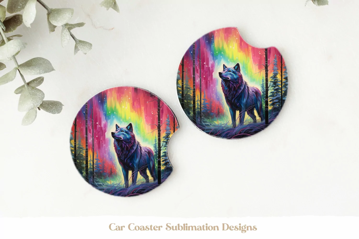 Wolf Car Coasters  Watercolor Wolf Sublimation Coasters Png