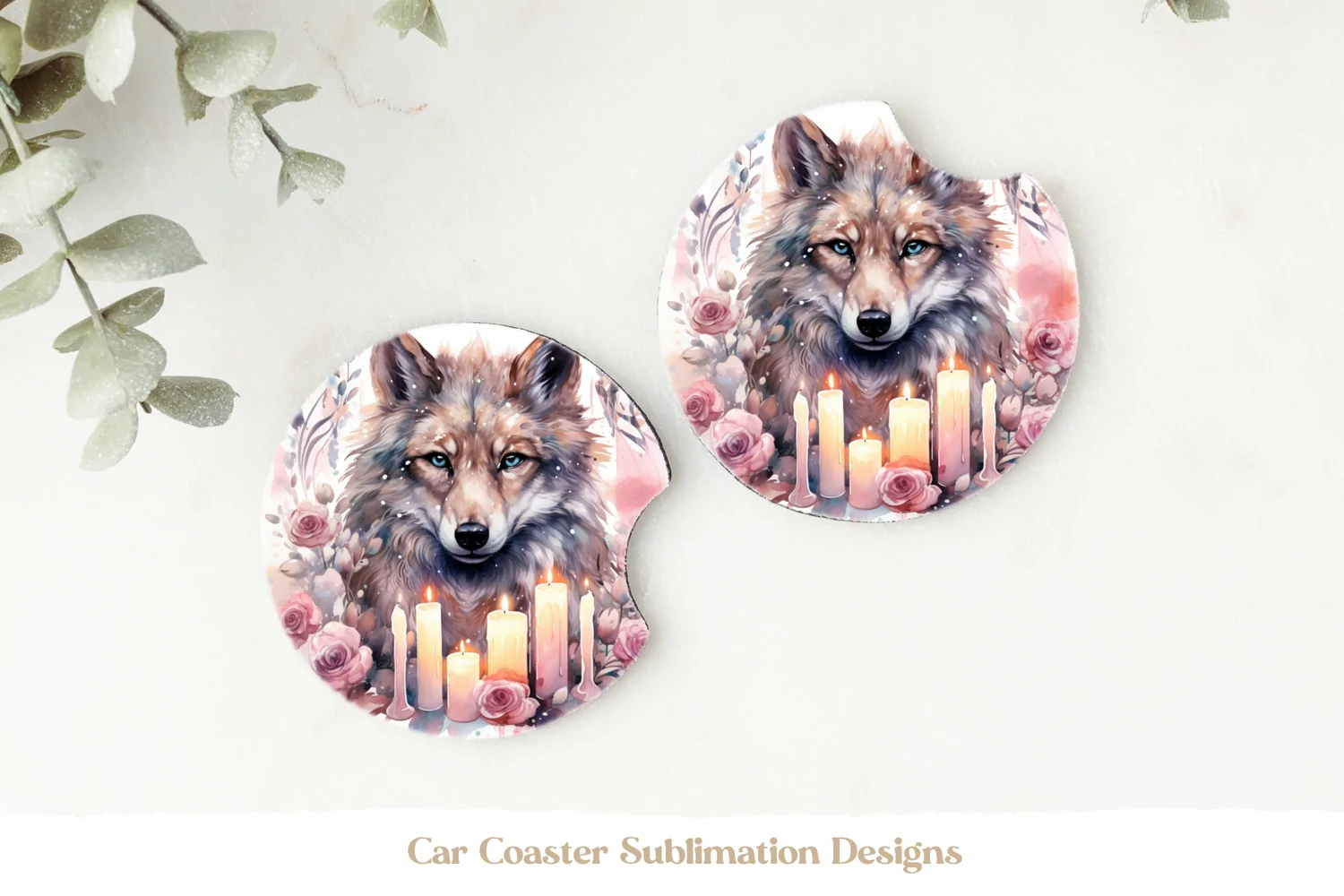 Wolf Car Coasters  Watercolor Wolf Sublimation Coasters Png